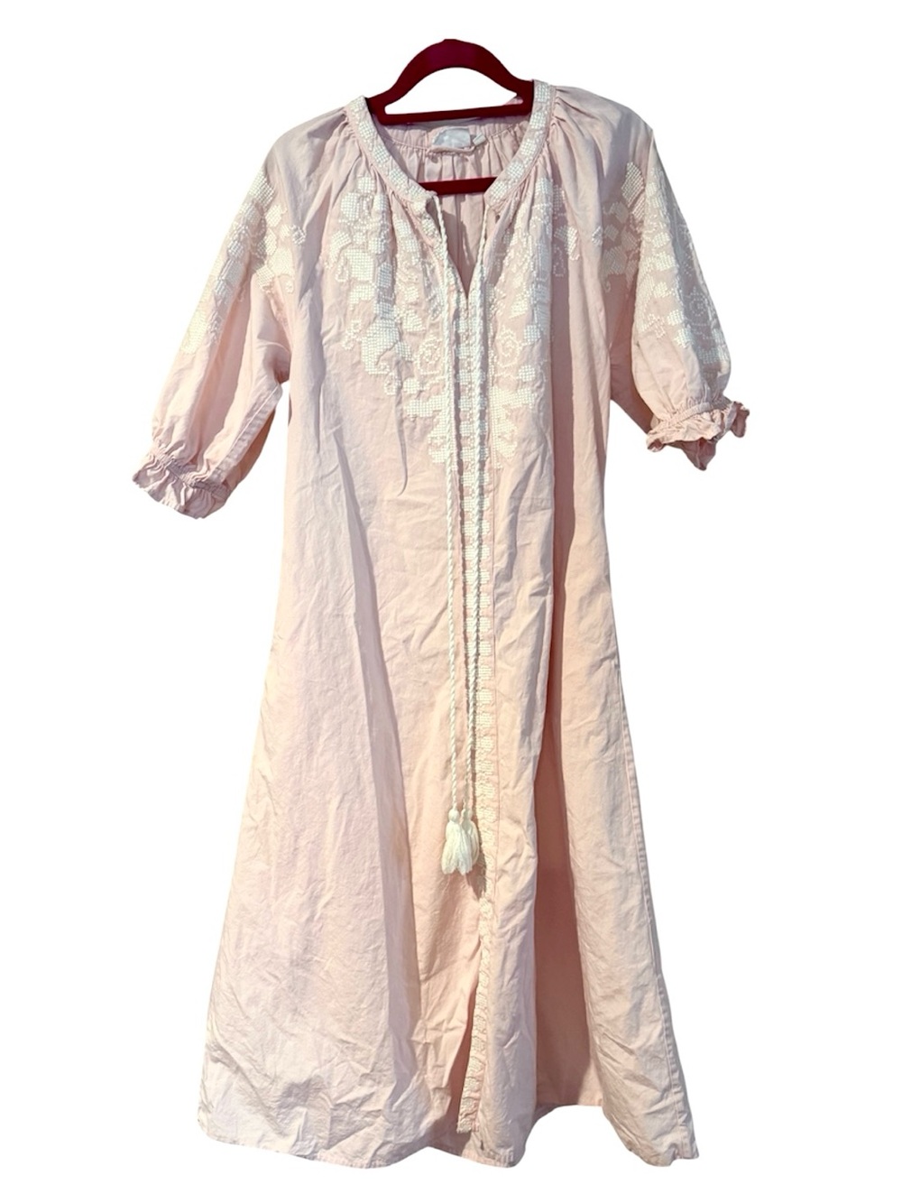 Julia Amory Embroidered Cotton Coatue Resort Maxi Dress Ballet Pink Size Small - Picture 4 of 16